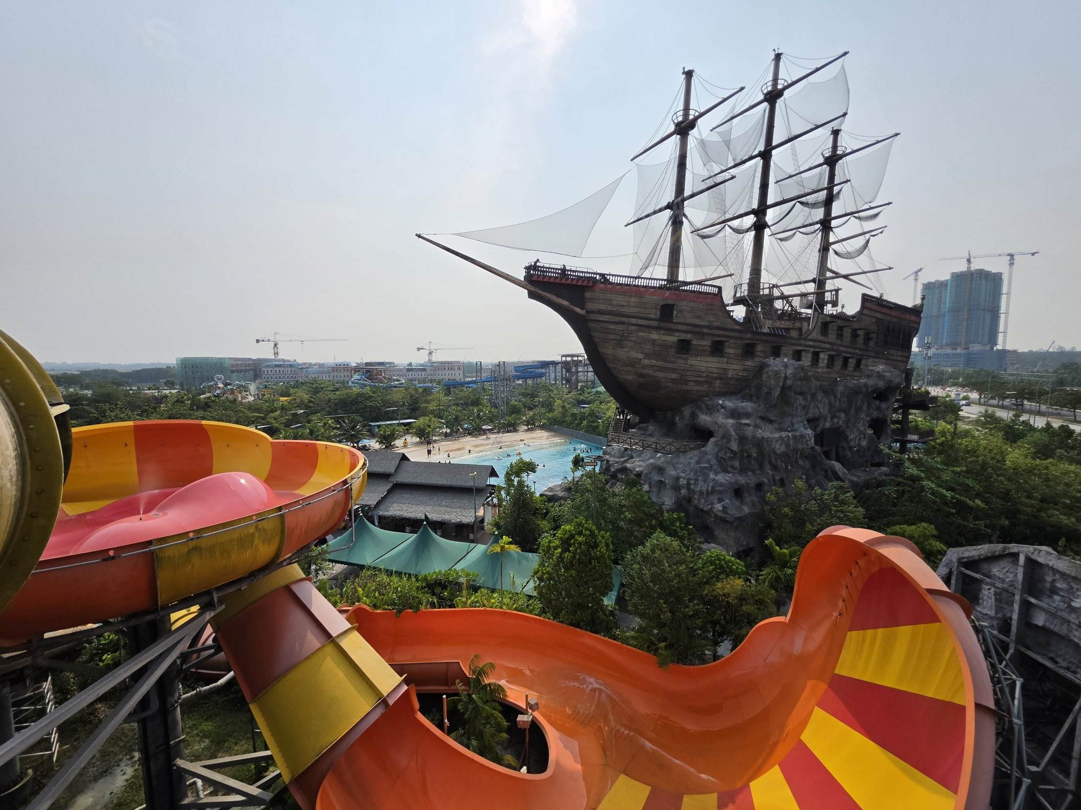 Gamuda Cove seen from the top of a waterslide